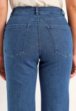 Straight Fit|Stretch Jeans-Cellbes of Sweden Brede jeans med syede pressefolder Mia Mellemblå Denim