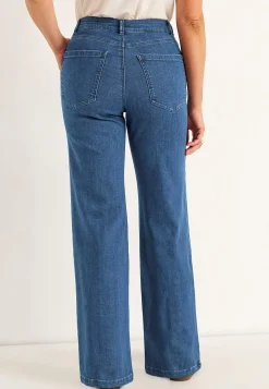 Straight Fit|Stretch Jeans-Cellbes of Sweden Brede jeans med syede pressefolder Mia Mellemblå Denim