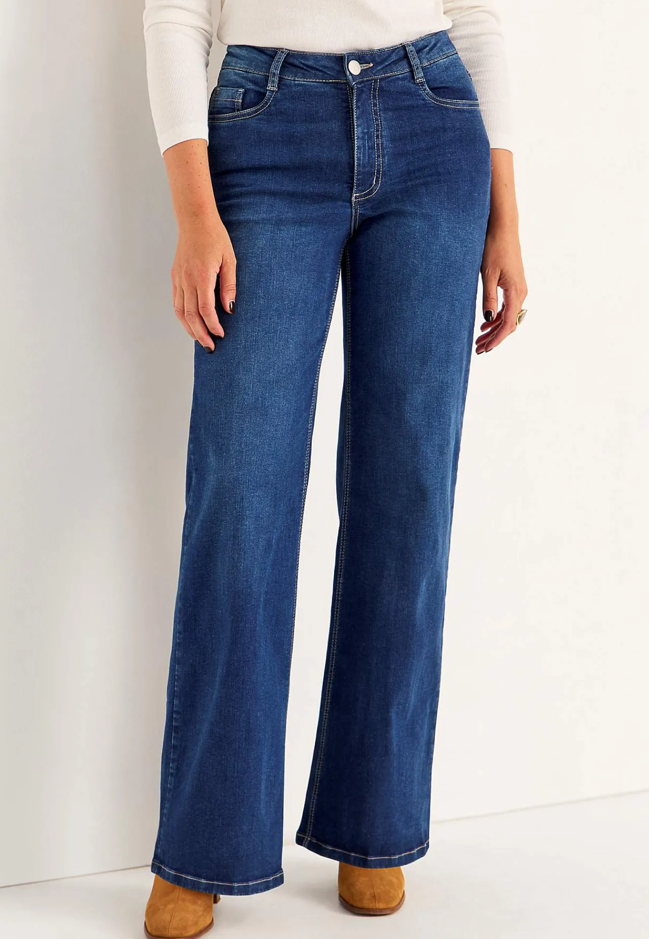 Høj Talje|Straight Fit- Brede, lange jeans med høj talje Renata | Cellbes