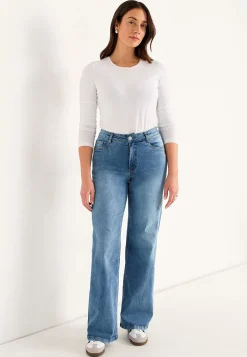 Høj Talje|Straight Fit- Brede, lange jeans med høj talje Renata | Cellbes
