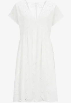 Blondekjole|Korte Kjoler- Broderie anglaise (hulbroderet) tunikakjole Offwhite