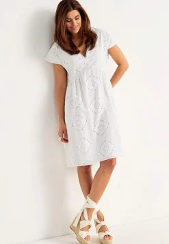 Blondekjole|Korte Kjoler- Broderie anglaise (hulbroderet) tunikakjole Offwhite