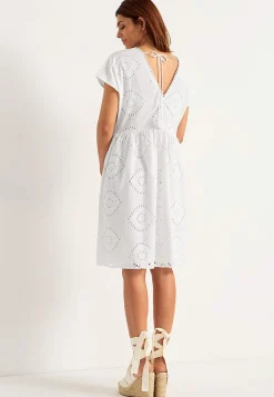 Blondekjole|Korte Kjoler- Broderie anglaise (hulbroderet) tunikakjole Offwhite