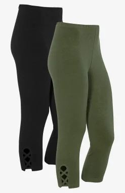 Caprileggings|Flerpak Leggings-Cellbes of Sweden Capri leggings med dejlige detaljer 2-pack Mørkegrøn + Sort