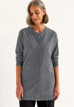 Cardiganer|Premium- Cardigan Premium i merinould Mørk gråmeleret