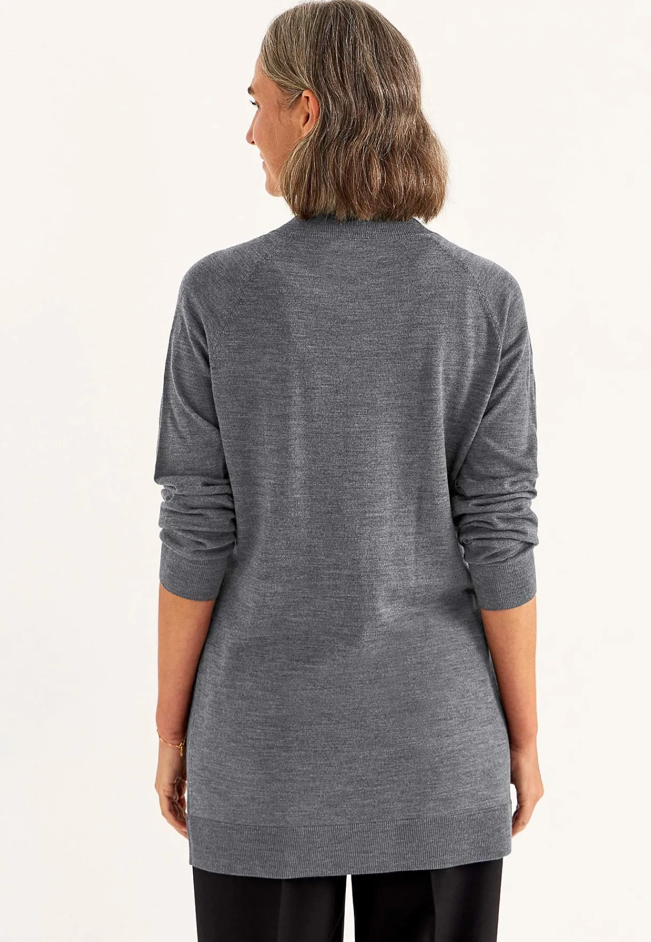 Cardiganer|Premium- Cardigan Premium i merinould Mørk gråmeleret