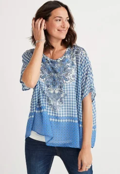 Bluser|Kortærmede- Chiffonbluse Blå / Mønstret