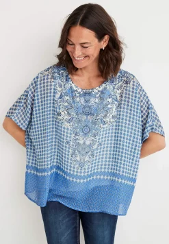 Bluser|Kortærmede- Chiffonbluse Blå / Mønstret