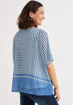 Bluser|Kortærmede- Chiffonbluse Blå / Mønstret
