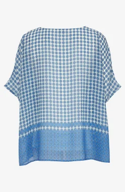 Bluser|Kortærmede- Chiffonbluse Blå / Mønstret