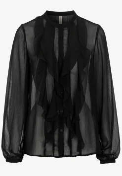Bluser-Soyaconcept Chiffonbluse med volanter Sort