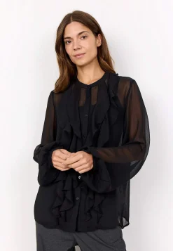 Bluser-Soyaconcept Chiffonbluse med volanter Sort