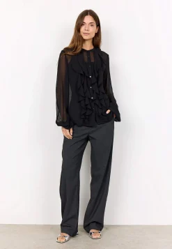 Bluser-Soyaconcept Chiffonbluse med volanter Sort