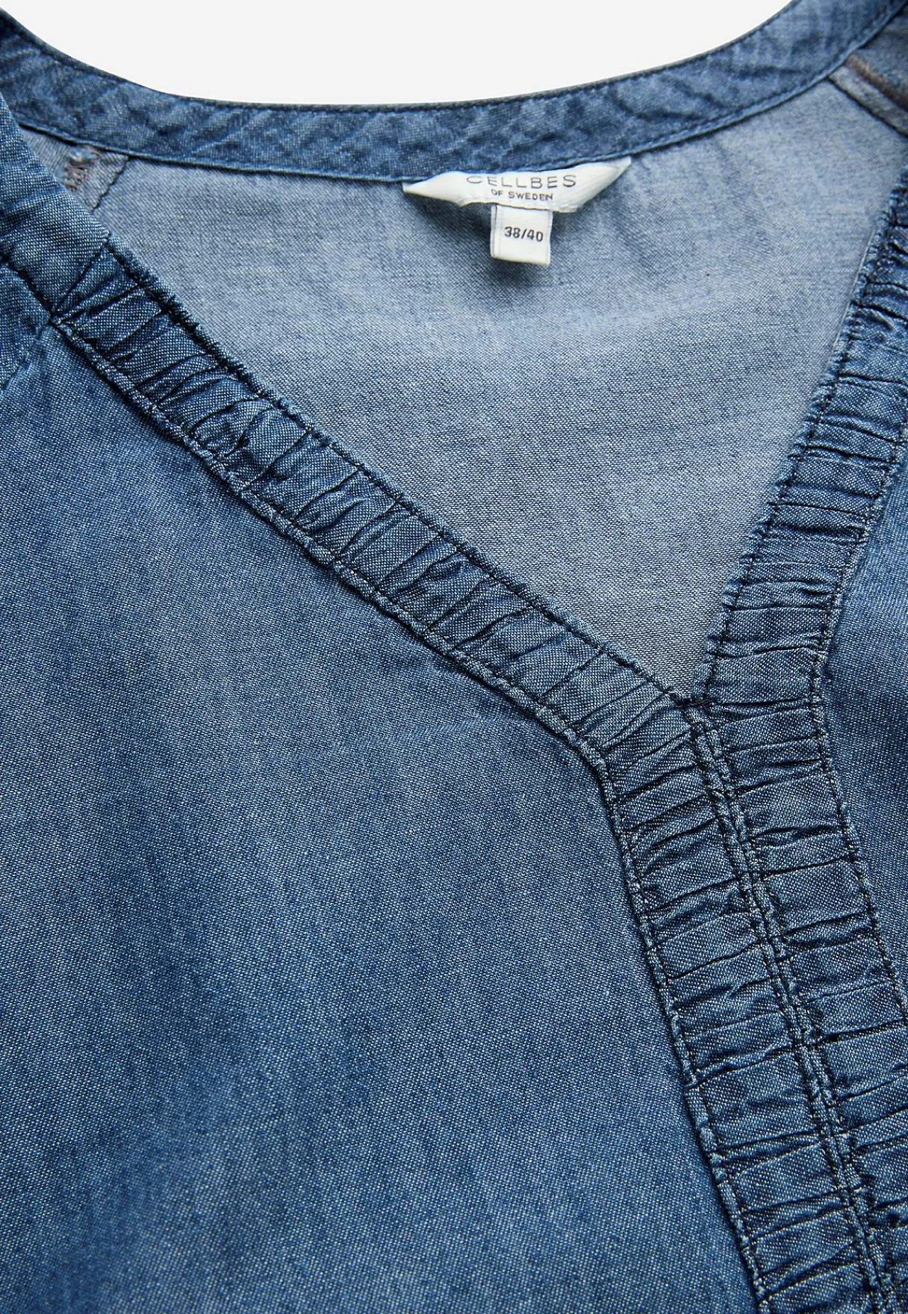 Festkjoler|Festkjoler-Cellbes of Sweden Cowboykjole med pufærmer Mellemblå Denim
