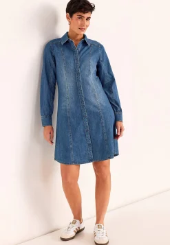 Denimkjoler|Denimkjoler- Cowboykjole uden stræk Mellemblå Denim