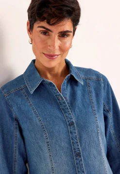 Denimkjoler|Denimkjoler- Cowboykjole uden stræk Mellemblå Denim