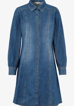 Denimkjoler|Denimkjoler- Cowboykjole uden stræk Mellemblå Denim
