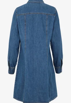 Denimkjoler|Denimkjoler- Cowboykjole uden stræk Mellemblå Denim