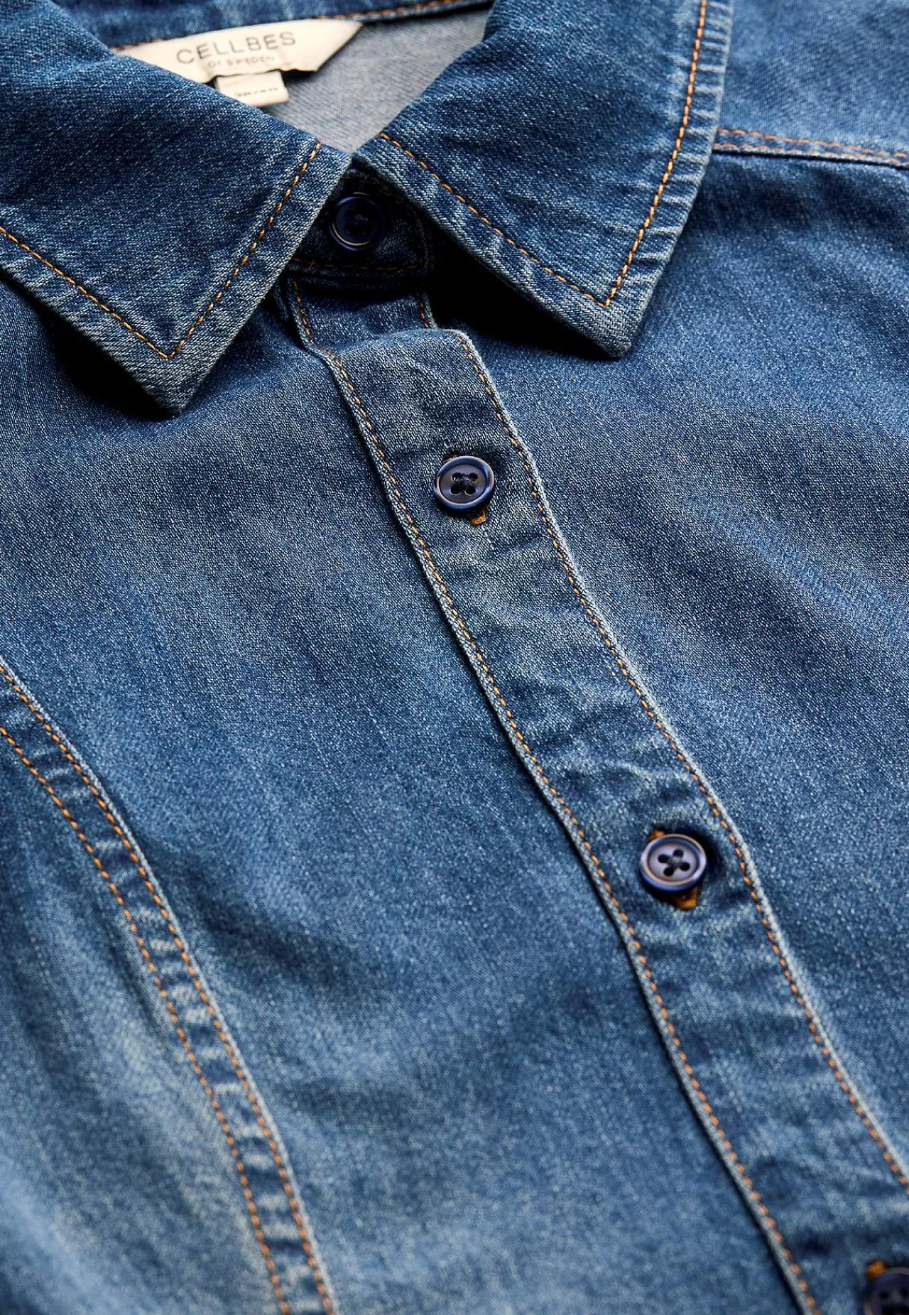 Denimkjoler|Denimkjoler- Cowboykjole uden stræk Mellemblå Denim