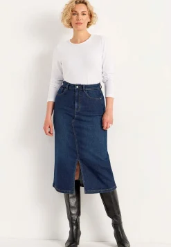 Nederdele|Denimnederdele-Cellbes of Sweden Cowboynederdel med slids foran Mørkeblå / Denim