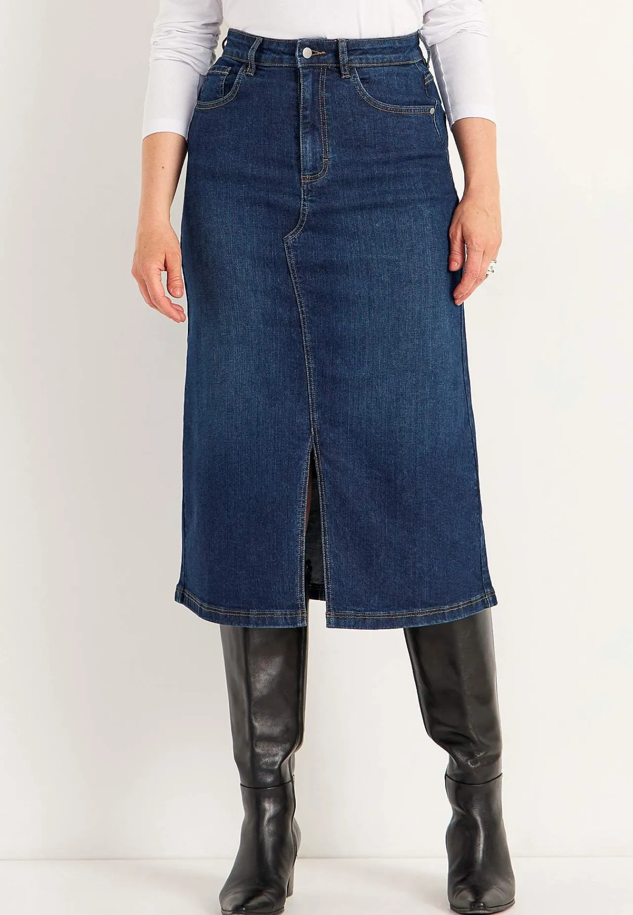 Nederdele|Denimnederdele-Cellbes of Sweden Cowboynederdel med slids foran Mørkeblå / Denim