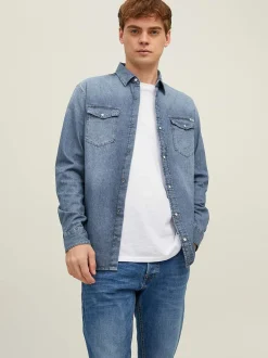 Skjorter-JACK & JONES Cowboyskjorte Jeansblå
