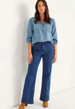 Denim|Denim-Toppe- Cowboyskjorte med brystlomme Lyseblå / Denim