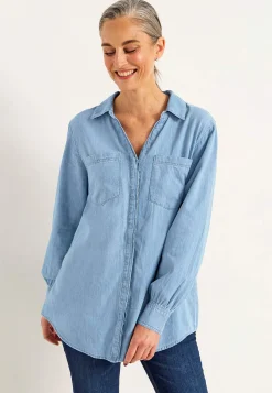 Denim|Denim-Toppe- Cowboyskjorte med knapper Lyseblå / Denim