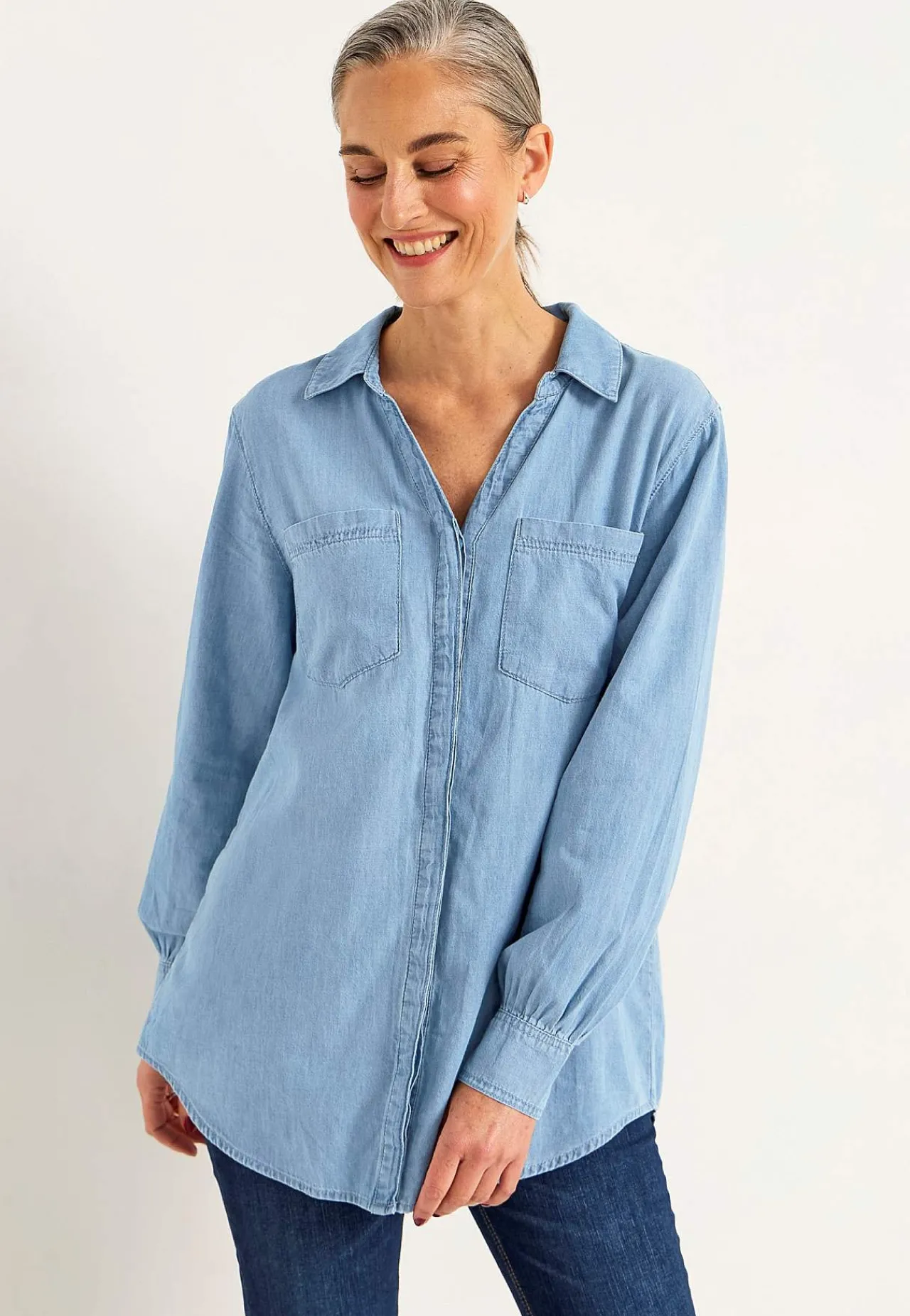 Denim|Denim-Toppe- Cowboyskjorte med knapper Lyseblå / Denim