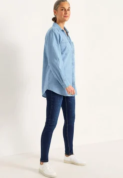 Denim|Denim-Toppe- Cowboyskjorte med knapper Lyseblå / Denim