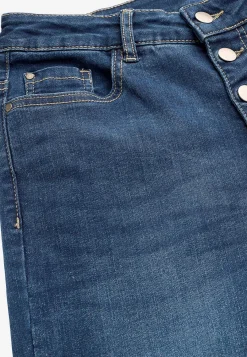 Forårsbukser|Capribukser- Crop jeans med knaplukning Mørkeblå / Denim