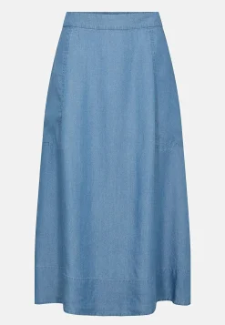 Nederdele|Denimnederdele-Soyaconcept Denimnederdel i lyocell med lommer Mellemblå Denim