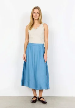 Nederdele|Denimnederdele-Soyaconcept Denimnederdel i lyocell med lommer Mellemblå Denim