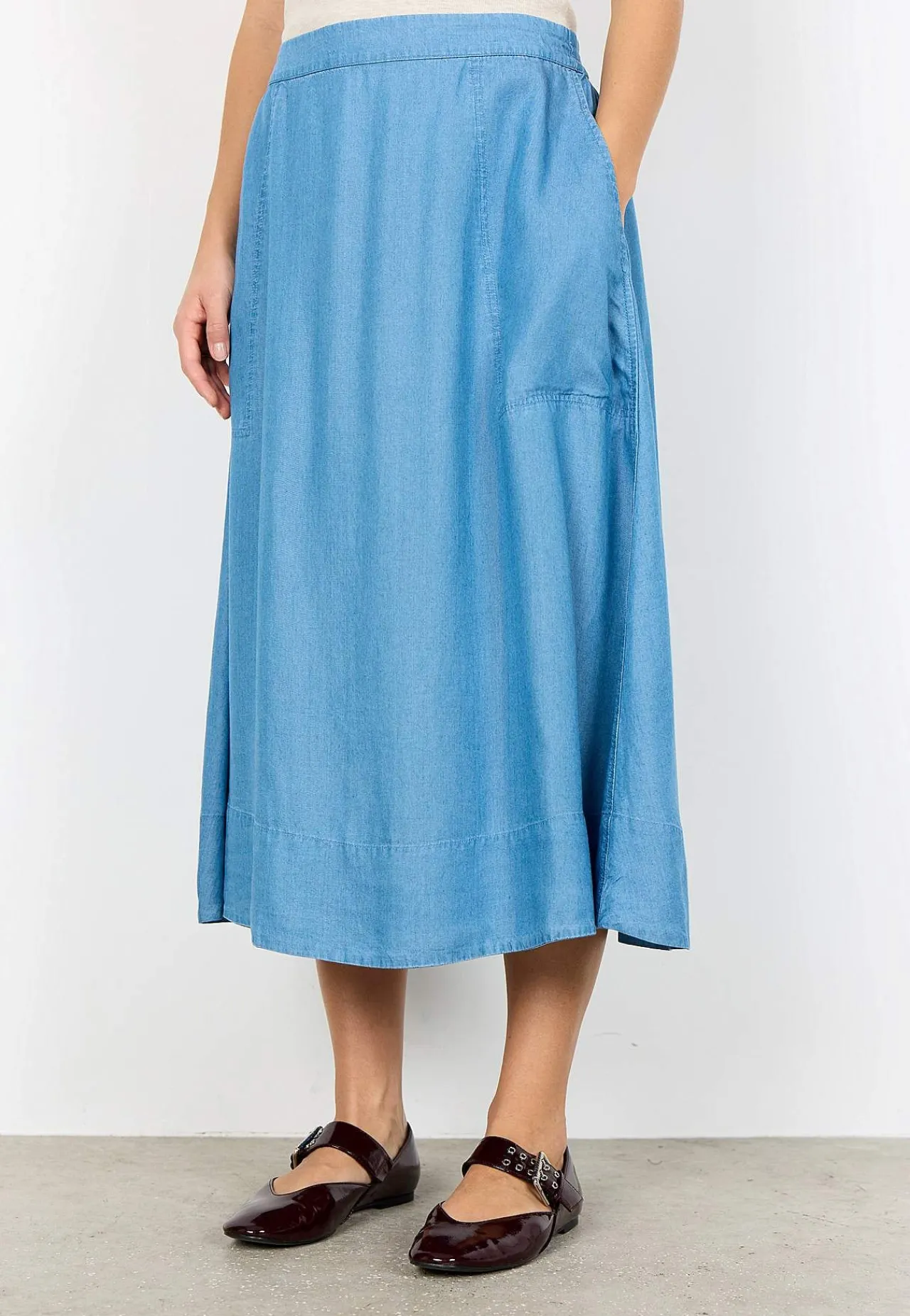 Nederdele|Denimnederdele-Soyaconcept Denimnederdel i lyocell med lommer Mellemblå Denim
