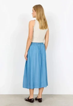 Nederdele|Denimnederdele-Soyaconcept Denimnederdel i lyocell med lommer Mellemblå Denim