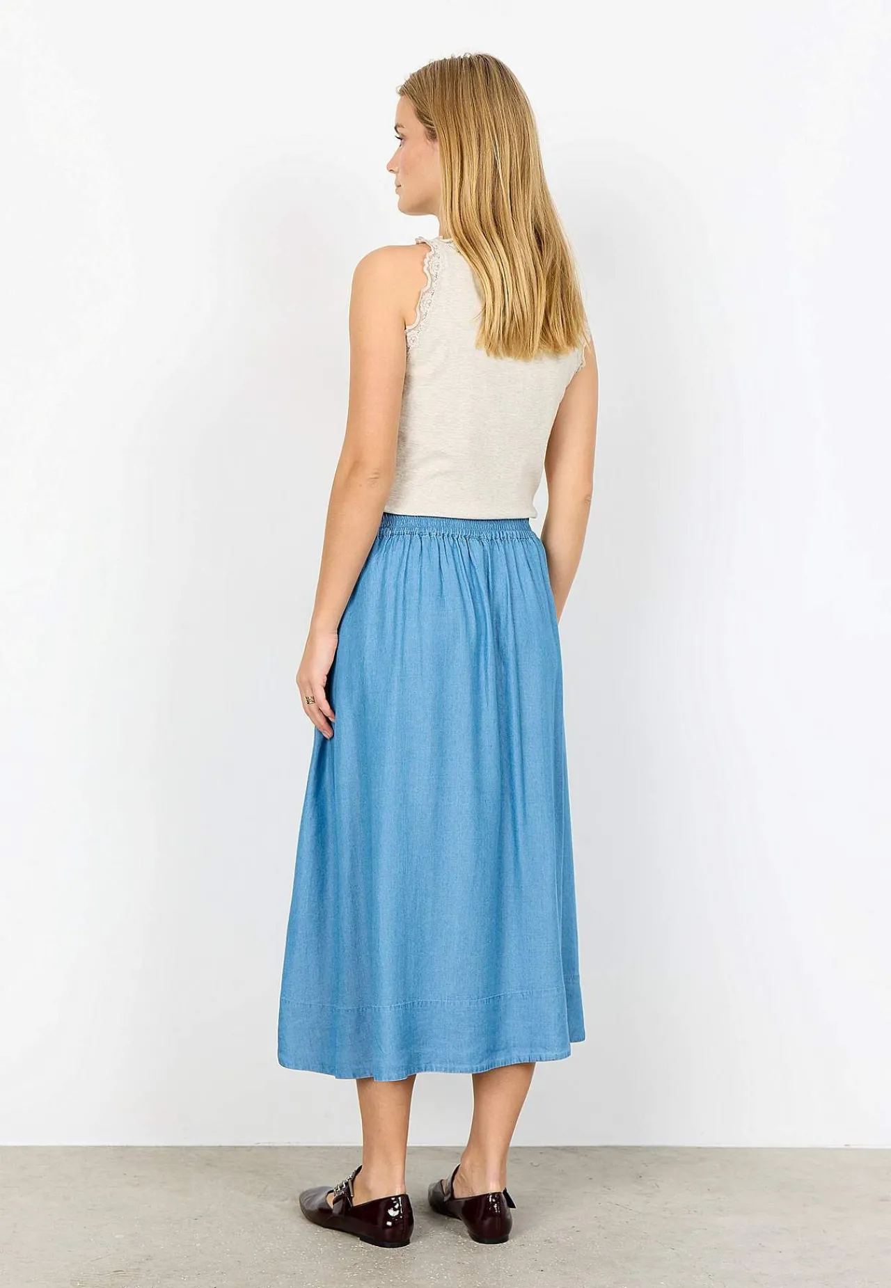 Nederdele|Denimnederdele-Soyaconcept Denimnederdel i lyocell med lommer Mellemblå Denim
