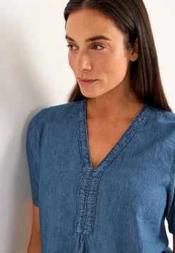 Denim|Denim-Toppe-Cellbes of Sweden Denimtunika med dekorativ v-hals Mellemblå Denim