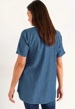 Denim|Denim-Toppe-Cellbes of Sweden Denimtunika med dekorativ v-hals Mellemblå Denim