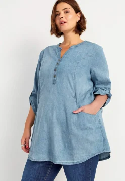 Denim|Denim-Toppe- Denimtunika med lommer | Cellbes