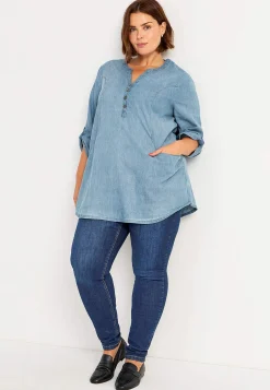 Denim|Denim-Toppe- Denimtunika med lommer | Cellbes