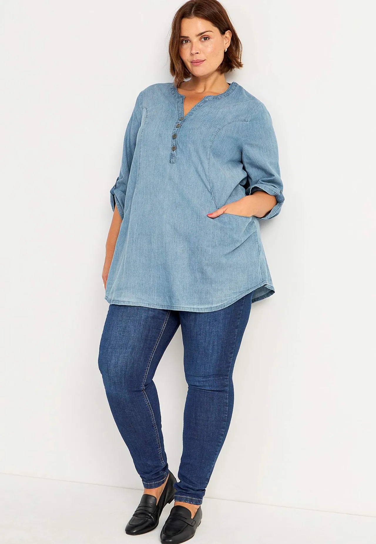 Denim|Denim-Toppe- Denimtunika med lommer | Cellbes