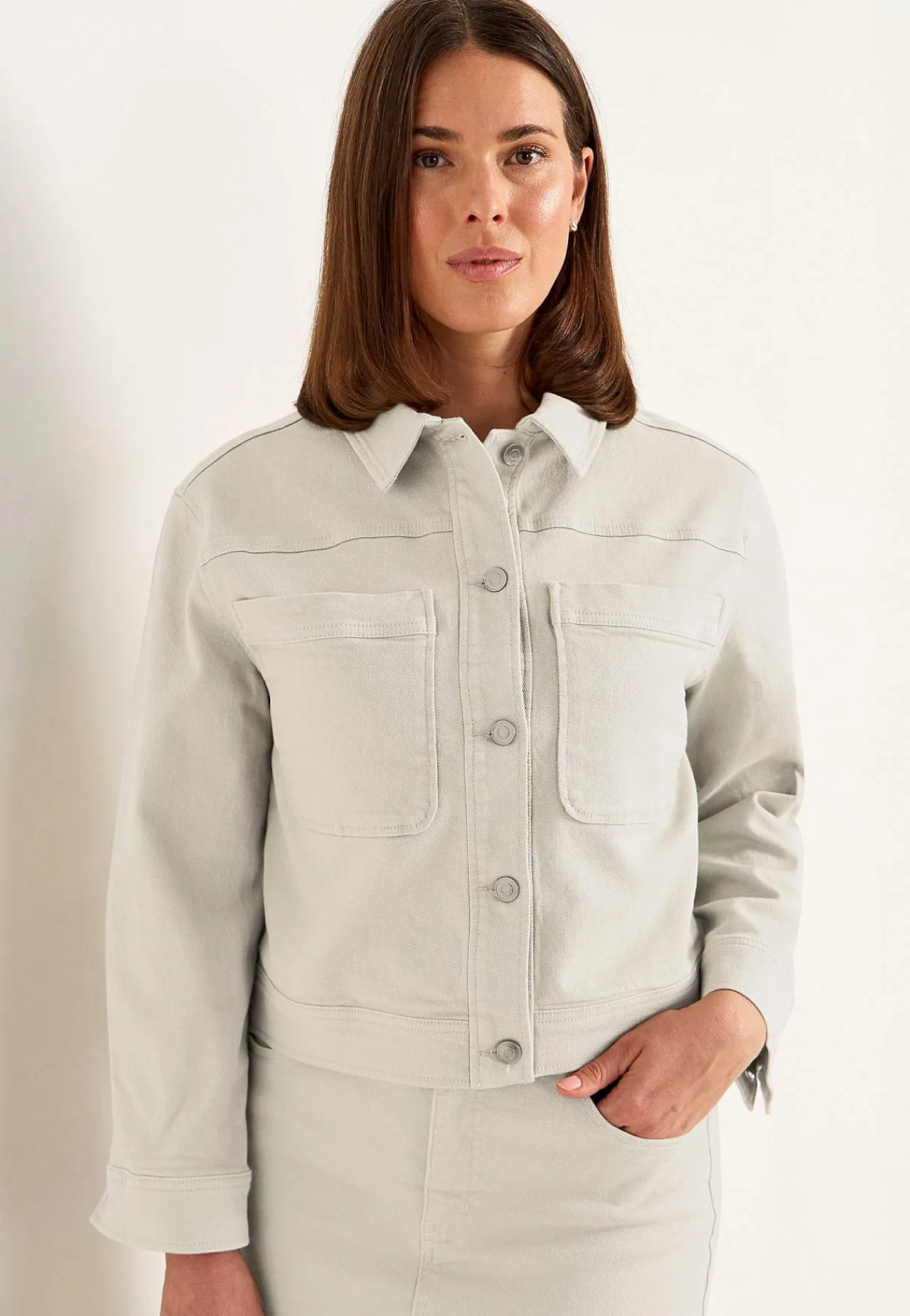 Forårsjakker|Denimjakker-Cellbes of Sweden Elastisk jeansjakke Lys beige