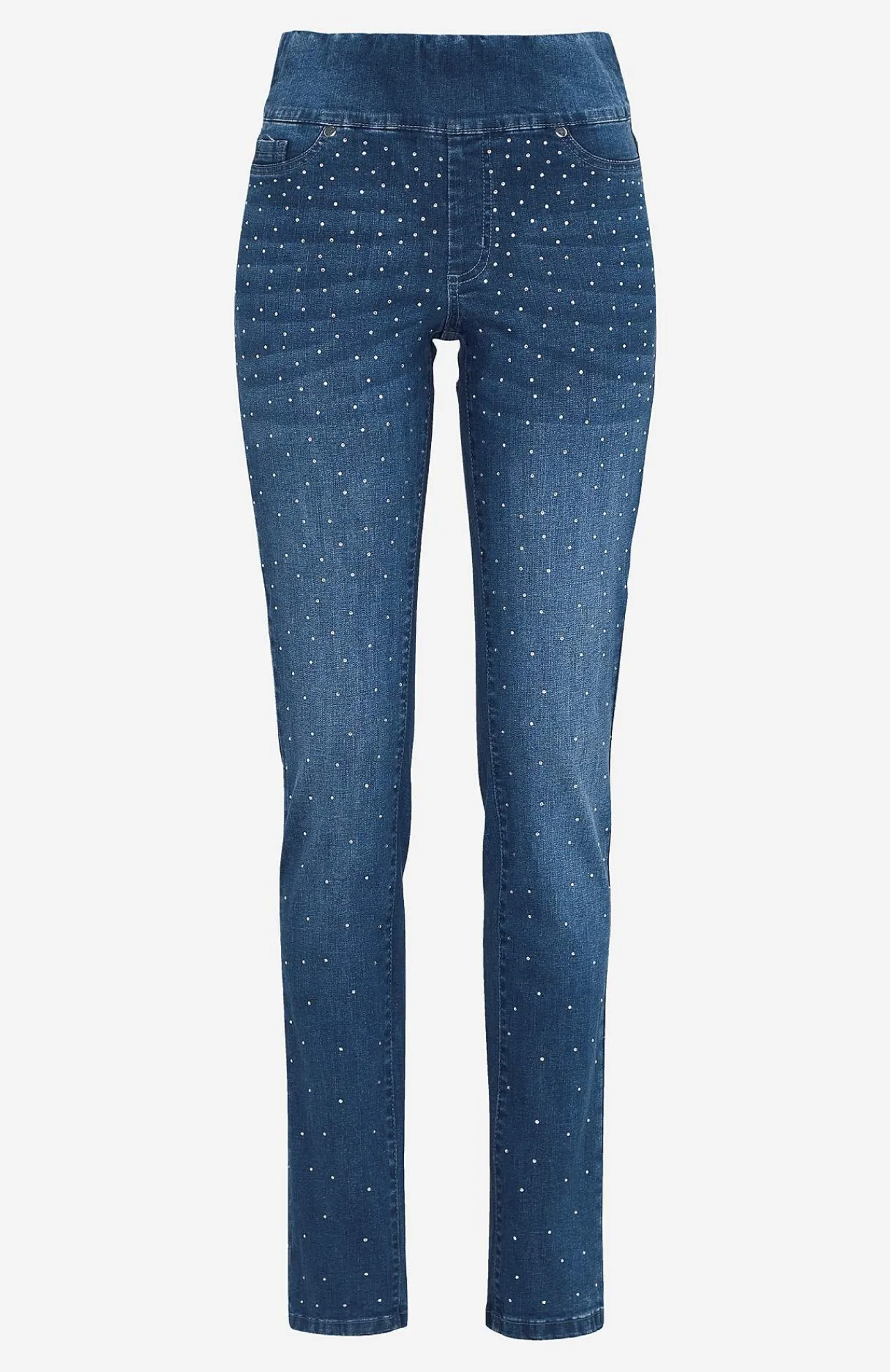 Høj Talje|Flere Længder- Elastisk jegging med rhinstensdetaljer Mellemblå / Denim