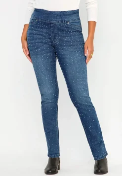 Høj Talje|Flere Længder- Elastisk jegging med rhinstensdetaljer Mellemblå / Denim