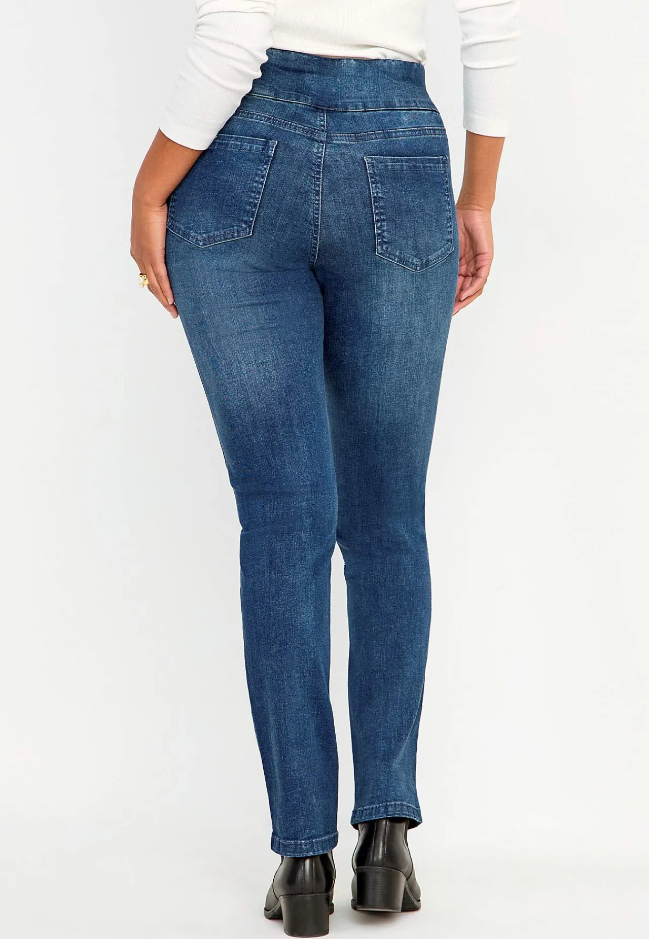 Høj Talje|Flere Længder- Elastisk jegging med rhinstensdetaljer Mellemblå / Denim