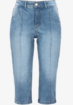Forårsbukser|Capribukser-Cellbes of Sweden Elastiske crop jeans med syet pressefold Mellemblå / Denim
