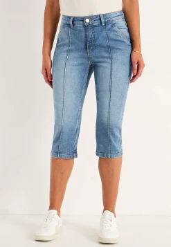 Forårsbukser|Capribukser-Cellbes of Sweden Elastiske crop jeans med syet pressefold Mellemblå / Denim