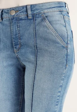 Forårsbukser|Capribukser-Cellbes of Sweden Elastiske crop jeans med syet pressefold Mellemblå / Denim