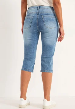 Forårsbukser|Capribukser-Cellbes of Sweden Elastiske crop jeans med syet pressefold Mellemblå / Denim