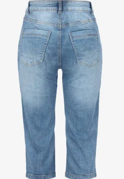 Forårsbukser|Capribukser-Cellbes of Sweden Elastiske crop jeans med syet pressefold Mellemblå / Denim